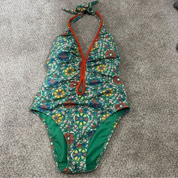 Rhode Zinnia Floral Print Halter High Leg Cheeky One Piece Swimsuit NEW - Picture 3 of 8